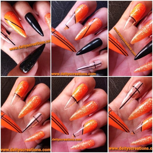 Orange and black Halloween  Gothic nail sets 1,2,3,5,6 luxury press on nails - Picture 1 of 1